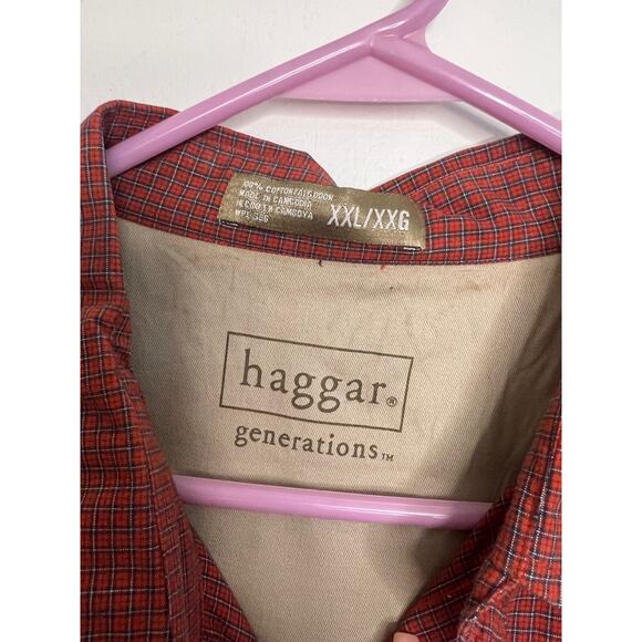 Haggar Plaid Check Long Sleeve Button Down Shirt Red Men's XXL 2XL - Picture 3 of 4